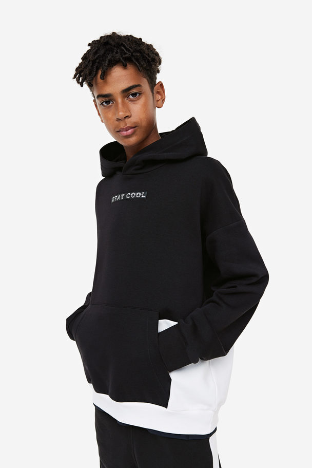 H&M Capuchonsweater Met Dessin Zwart/wit