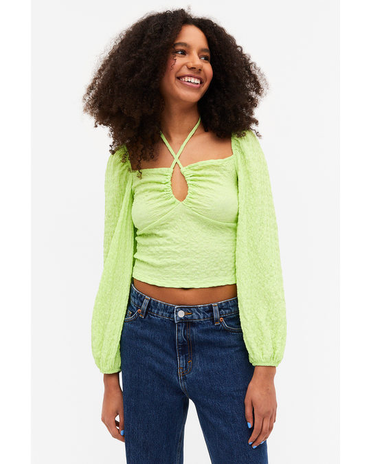 Monki Lime Green Sweetheart Neck Top With Keyhole Design Lime Green