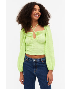 Lime Green Sweetheart Neck Top With Keyhole Design Lime Green