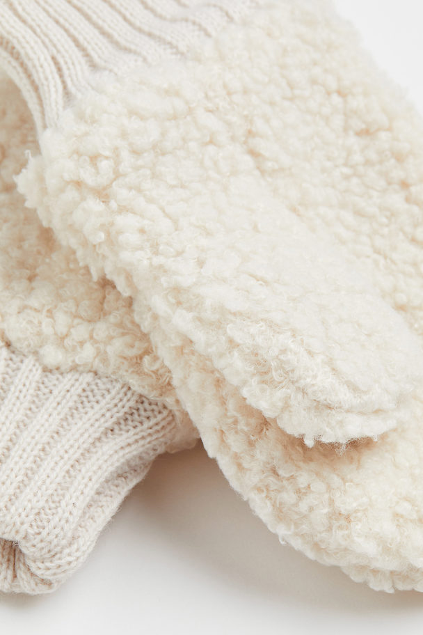 H&M Teddy Mittens Natural White