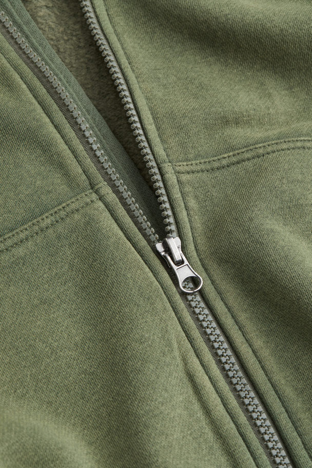 H&M Zip-through Hoodie Dark Khaki Green