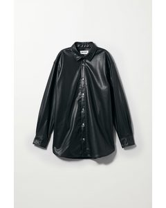 Callen Oversized Faux Leather Shirt Black