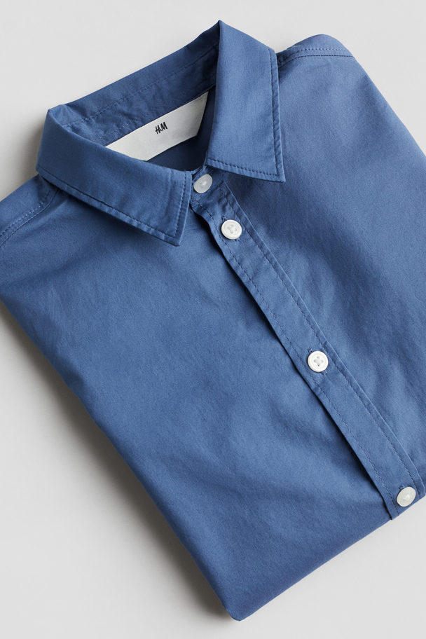 H&M Katoenen Overhemd Met Korte Mouwen Blauw