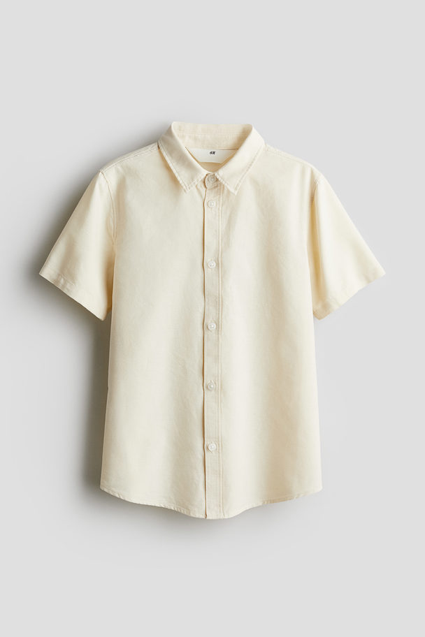 H&M Short-sleeved Cotton Shirt Light Yellow