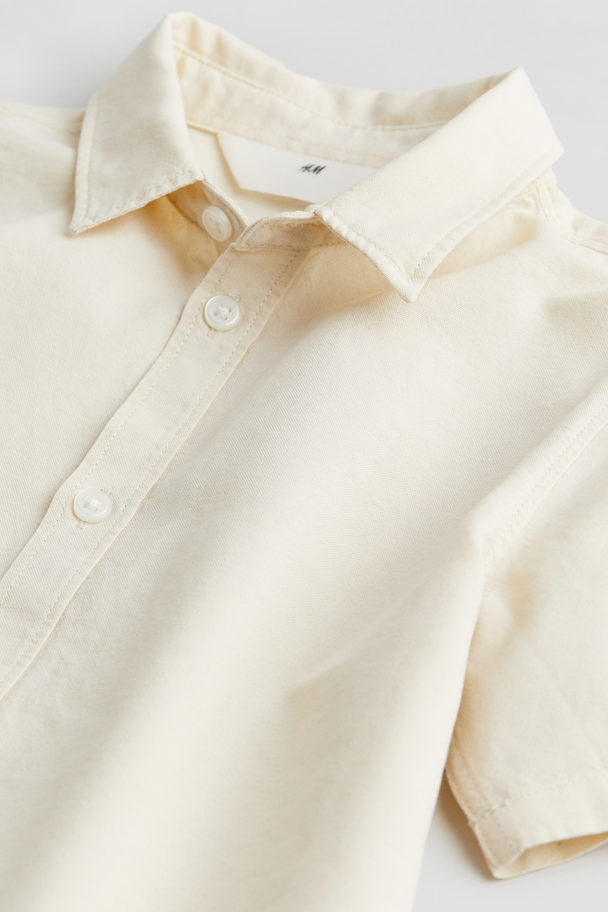 H&M Short-sleeved Cotton Shirt Light Yellow