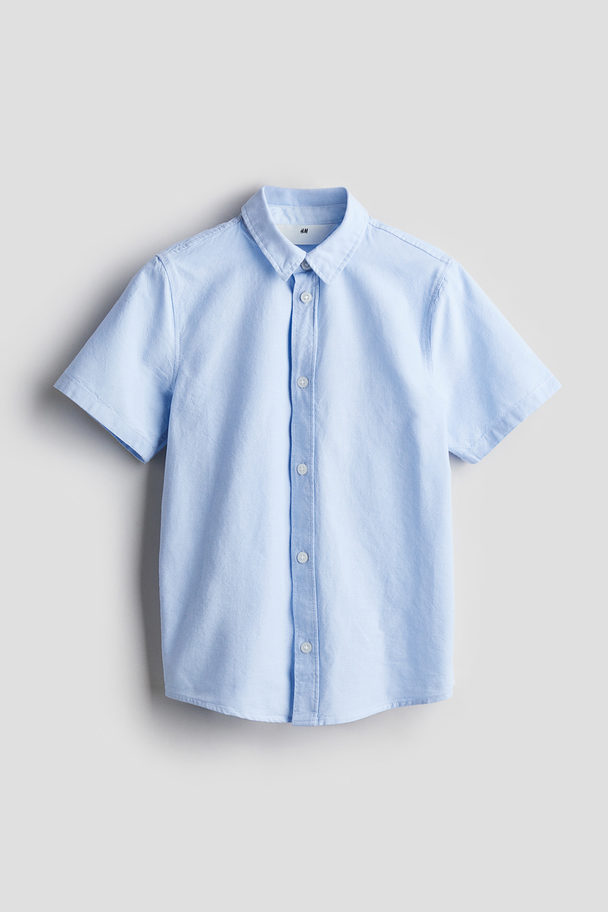 H&M Kurzarmhemd aus Baumwolle Hellblau