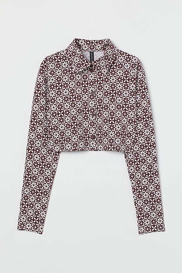 H&M Cropped Overhemdblouse Donkerbruin/bloemen