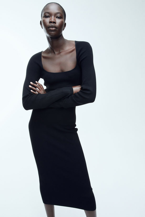H&M Bodycon-klänning Med Fyrkantig Ringning Svart