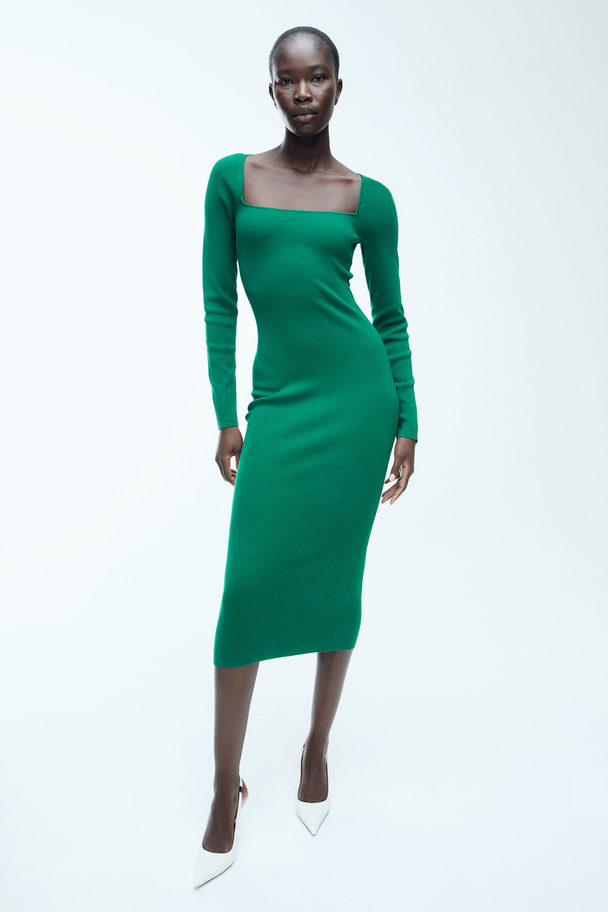 H&M Square-neck Bodycon Dress Green