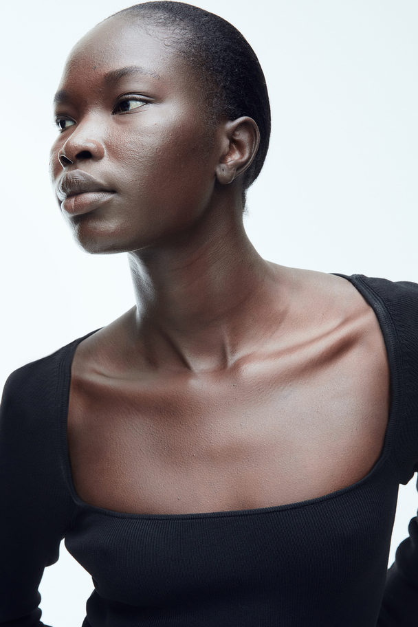 H&M Bodyconjurk Met Vierkante Hals Zwart