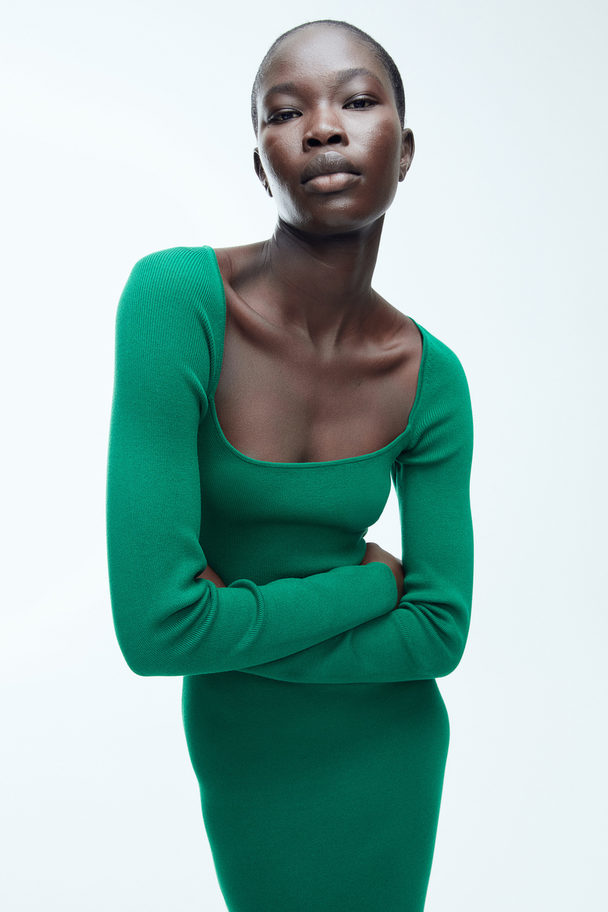 H&M Bodyconkjole Med Firkantet Halsudskæring Grøn