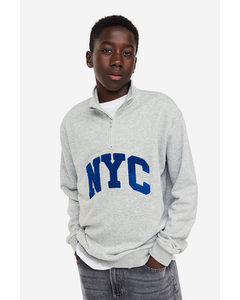 Sweatshirt mit Zipper Hellgraumeliert/NYC