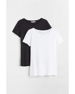 2-pack Cotton T-shirts Black/white