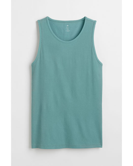 H&M Ribbed Vest Top Dark Turquoise