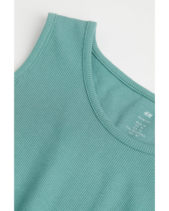 H&M Ribbed Vest Top Dark Turquoise