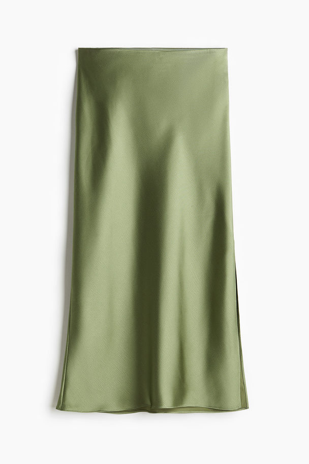 H&M Crêpe Satin Skirt Light Khaki Green