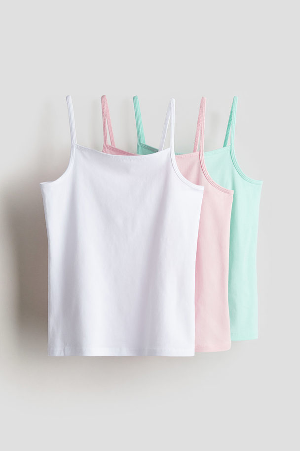 H&M 3-pack Cotton Strappy Tops Light Pink/mint Green