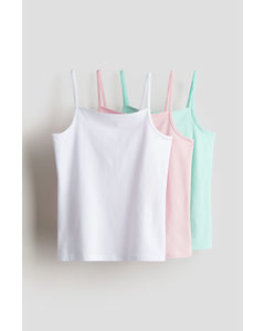 3-pack Cotton Strappy Tops Light Pink/mint Green
