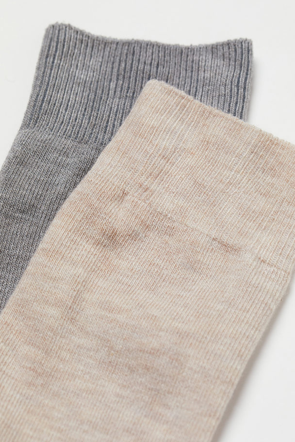 H&M 2-pack Knee Socks Light Beige/dark Grey