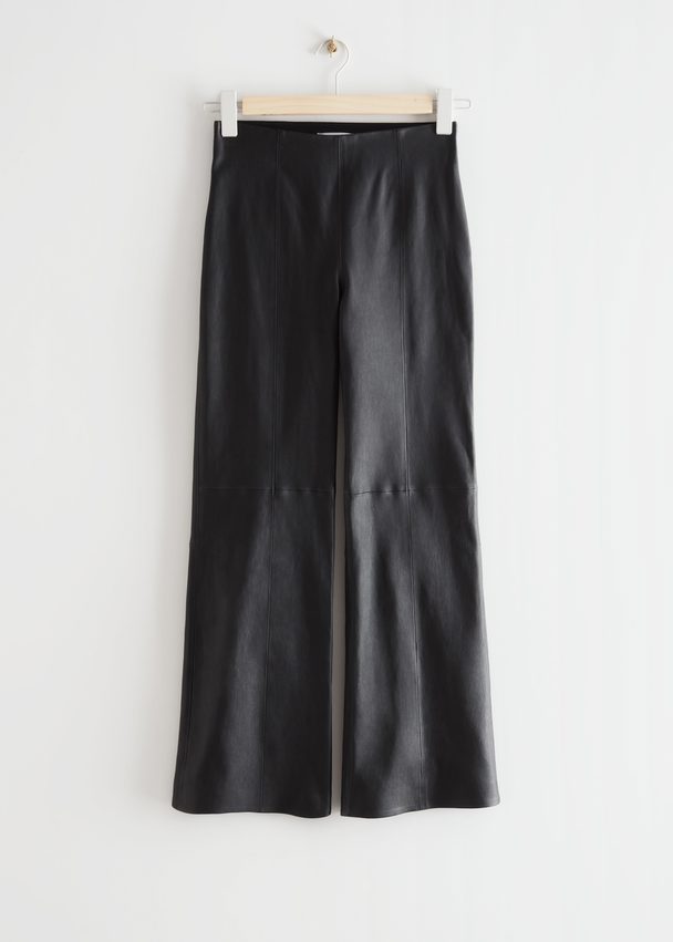 & Other Stories Flared Cropped Leather Trousers Black