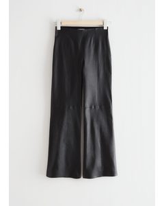 Flared Cropped Leather Trousers Black