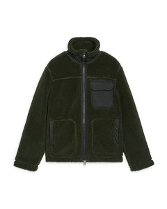 Jacke aus Wollmisch-Fleece Dunkelgrün
