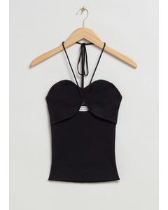 Ribbed Halterneck Bustier Top Black