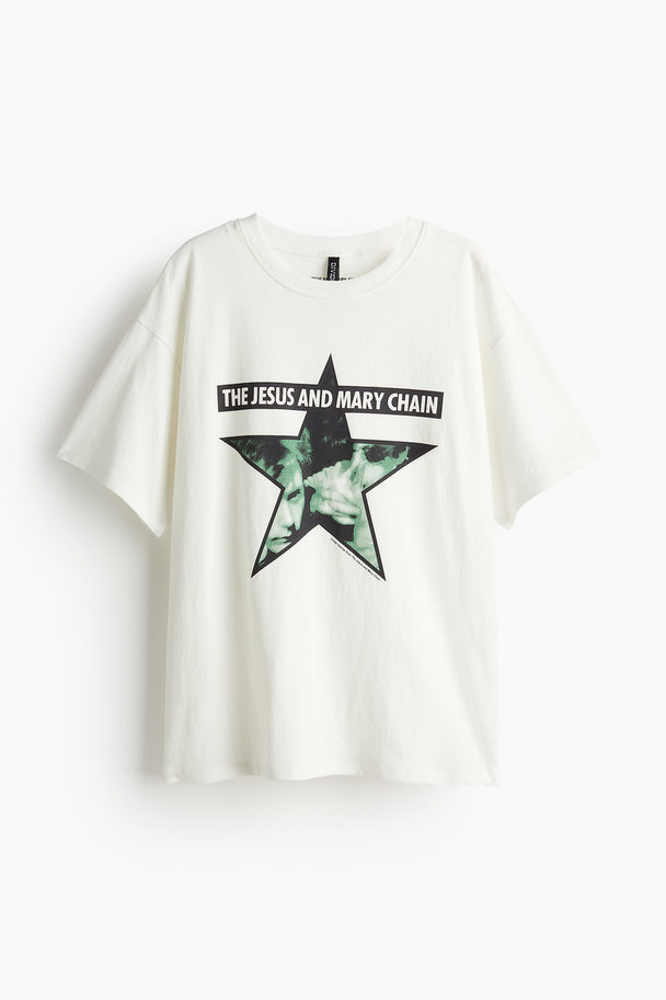 H&M Oversized T-shirt Met Print Wit/the Jesus And Mary Chain