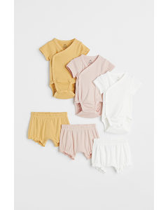 6-piece Jersey Set Powder Pink/mustard Yellow/whi
