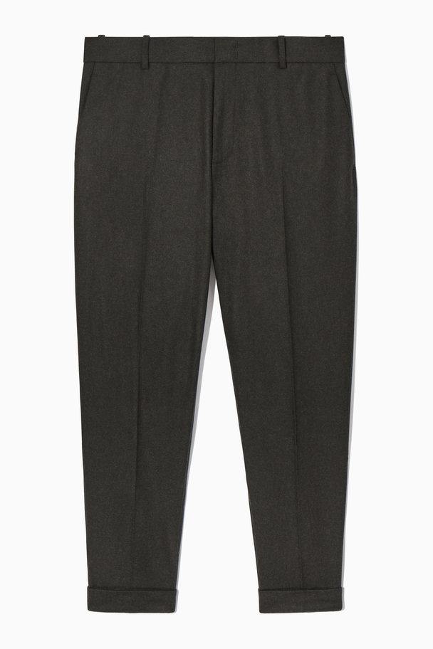 COS Turn-up Tapered Wool Trousers Dark Green