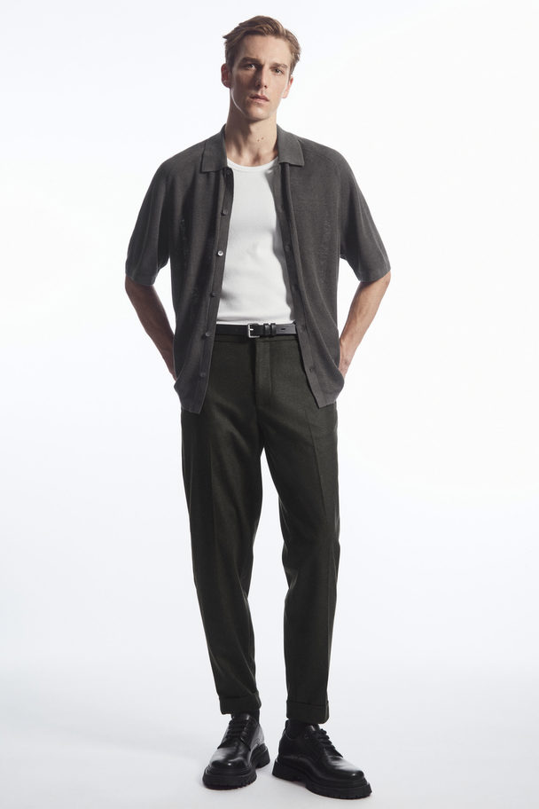 COS Turn-up Tapered Wool Trousers Dark Green