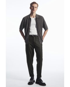 Turn-up Tapered Wool Trousers Dark Green