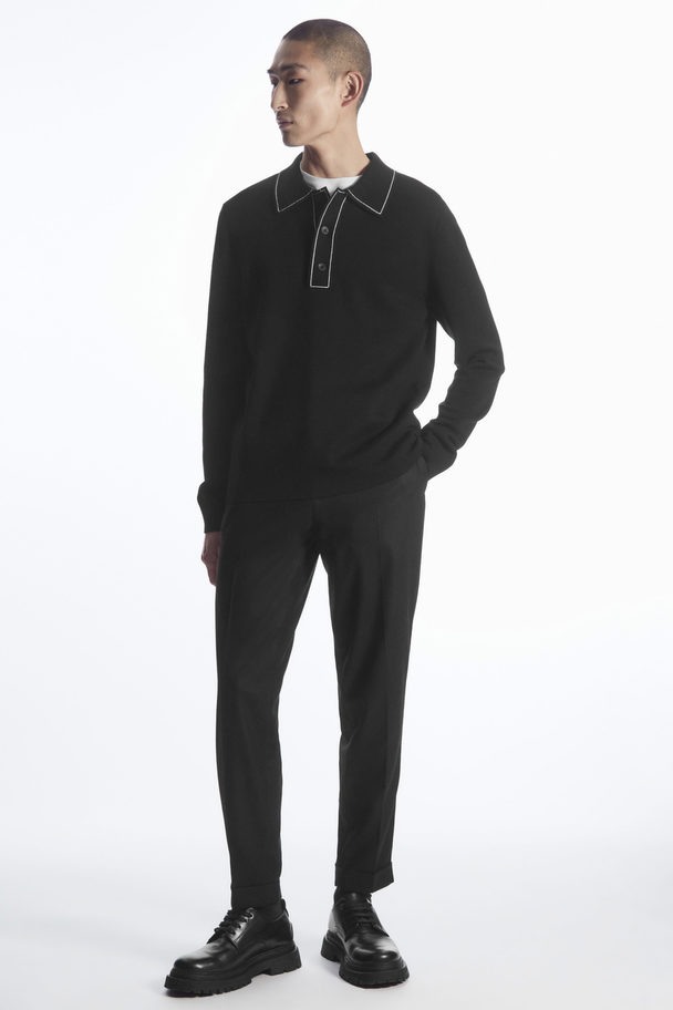COS Turn-up Tapered Wool Trousers Black