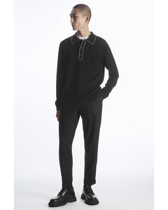 Turn-up Tapered Wool Trousers Black