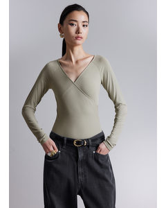 Off-shoulder Wrap Bodysuit Khaki