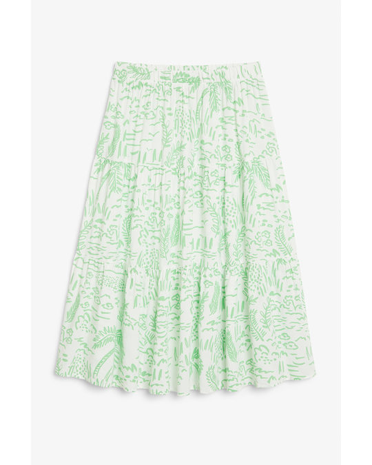 Monki Ruched Maxi Skirt Green Tropical Print