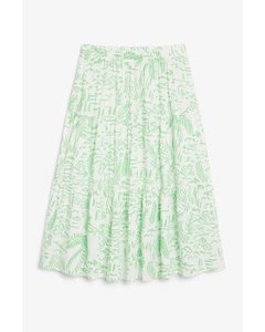 Ruched Maxi Skirt Green Tropical Print