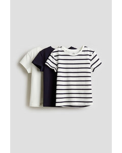 3er-Pack Baumwollshirts Marineblau/Weiß