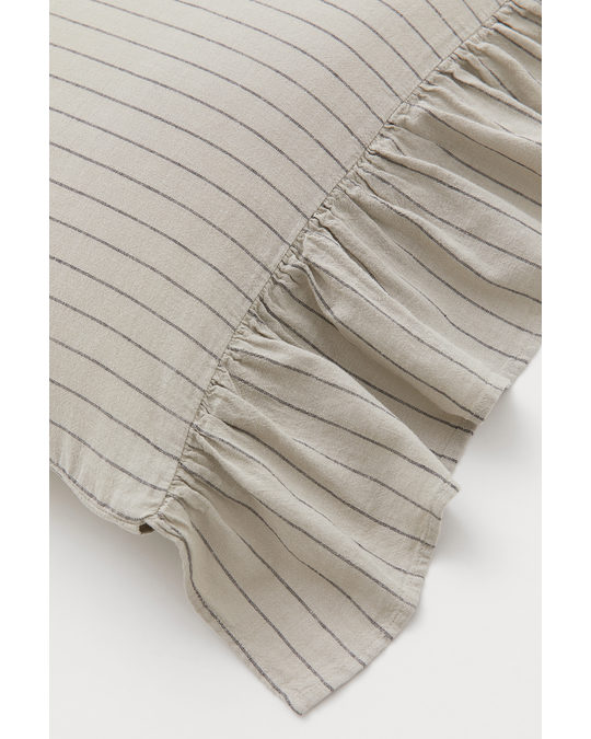 H&M HOME Flounce-trimmed Pillowcase Light Beige/striped
