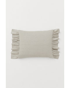 Flounce-trimmed Pillowcase Light Beige/striped
