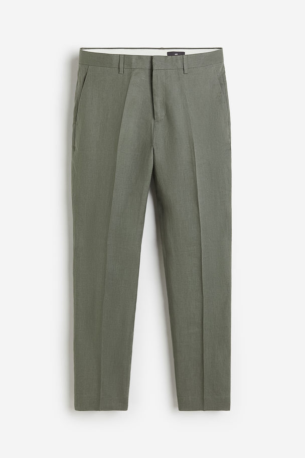 H&M Slim Fit Linen Suit Trousers Grey-green
