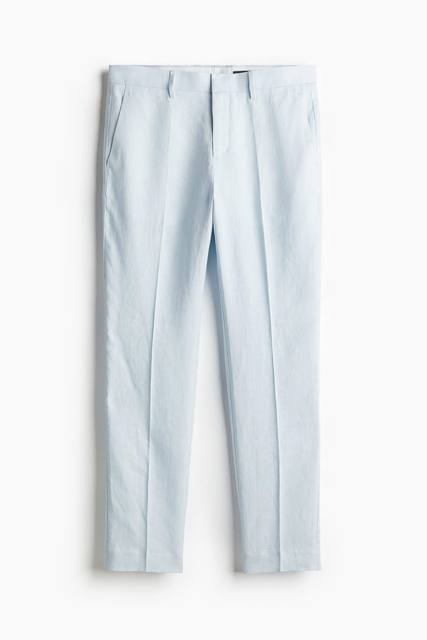 H&M Slim Fit Linen Suit Trousers Light Blue