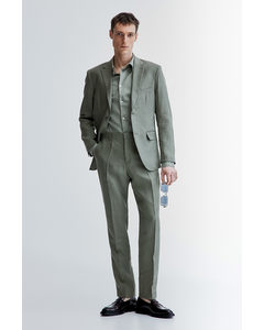 Slim Fit Linen Suit Trousers Grey-green