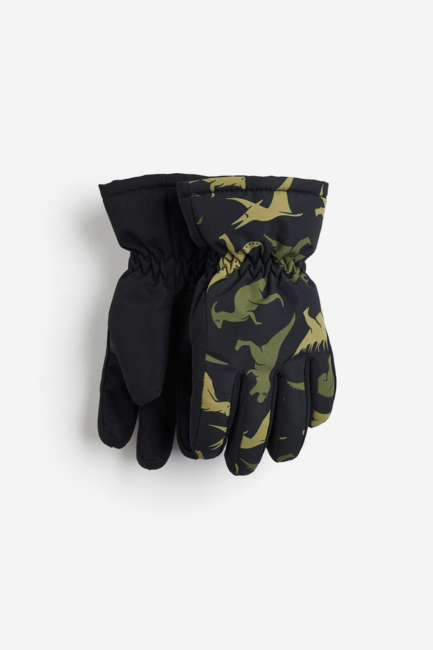 H&M Waterafstotende, Gewatteerde Handschoenen Zwart/dinosaurussen