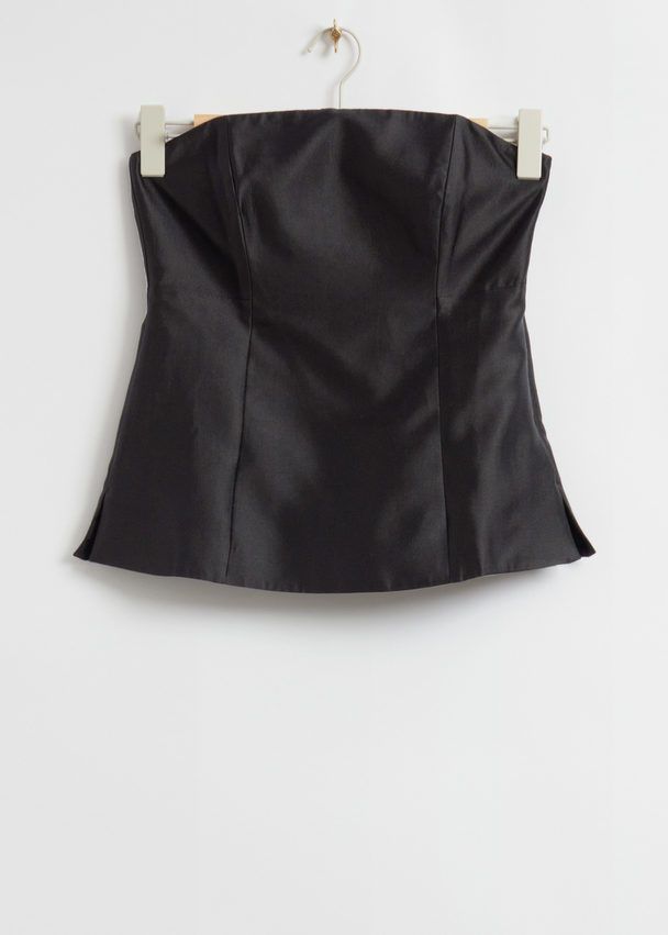 & Other Stories Fitted Mulberry Silk Tube Top Black