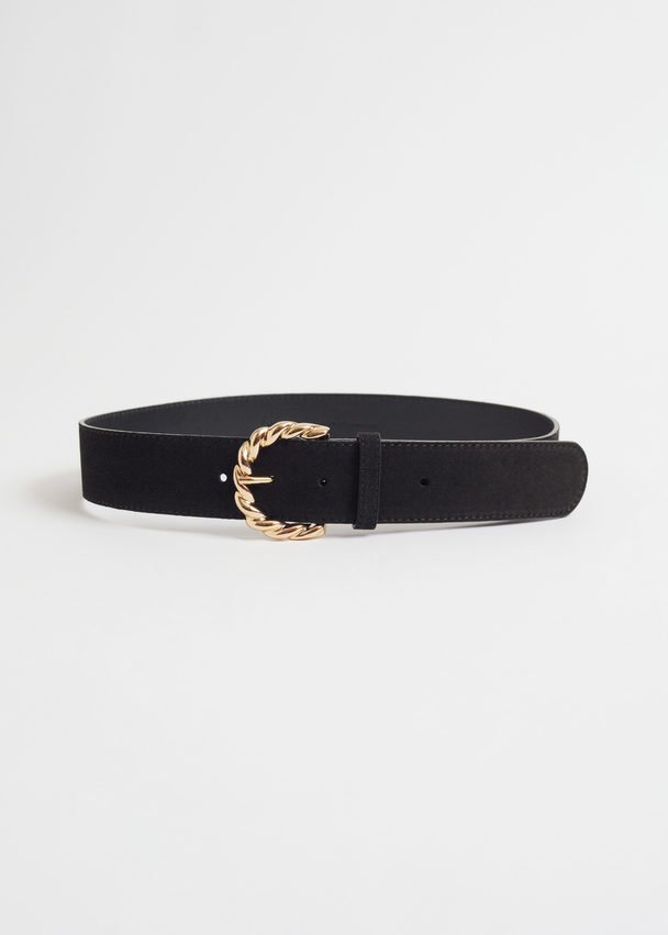 & Other Stories Braid Buckle Leather Belt Black