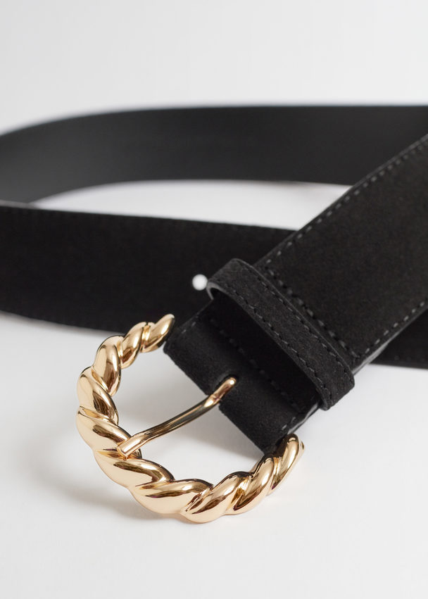 & Other Stories Braid Buckle Leather Belt Black
