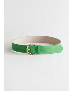 Braid Buckle Leather Belt Green