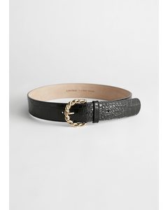 Braid Buckle Leather Belt Black