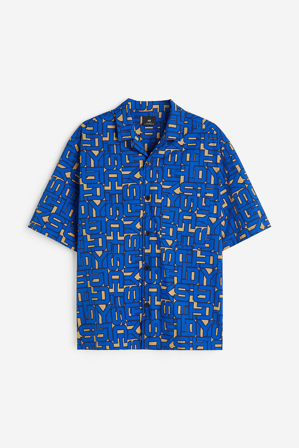 H&M Casual Overhemd Met Dessin - Oversized Fit Helderblauw/dessin